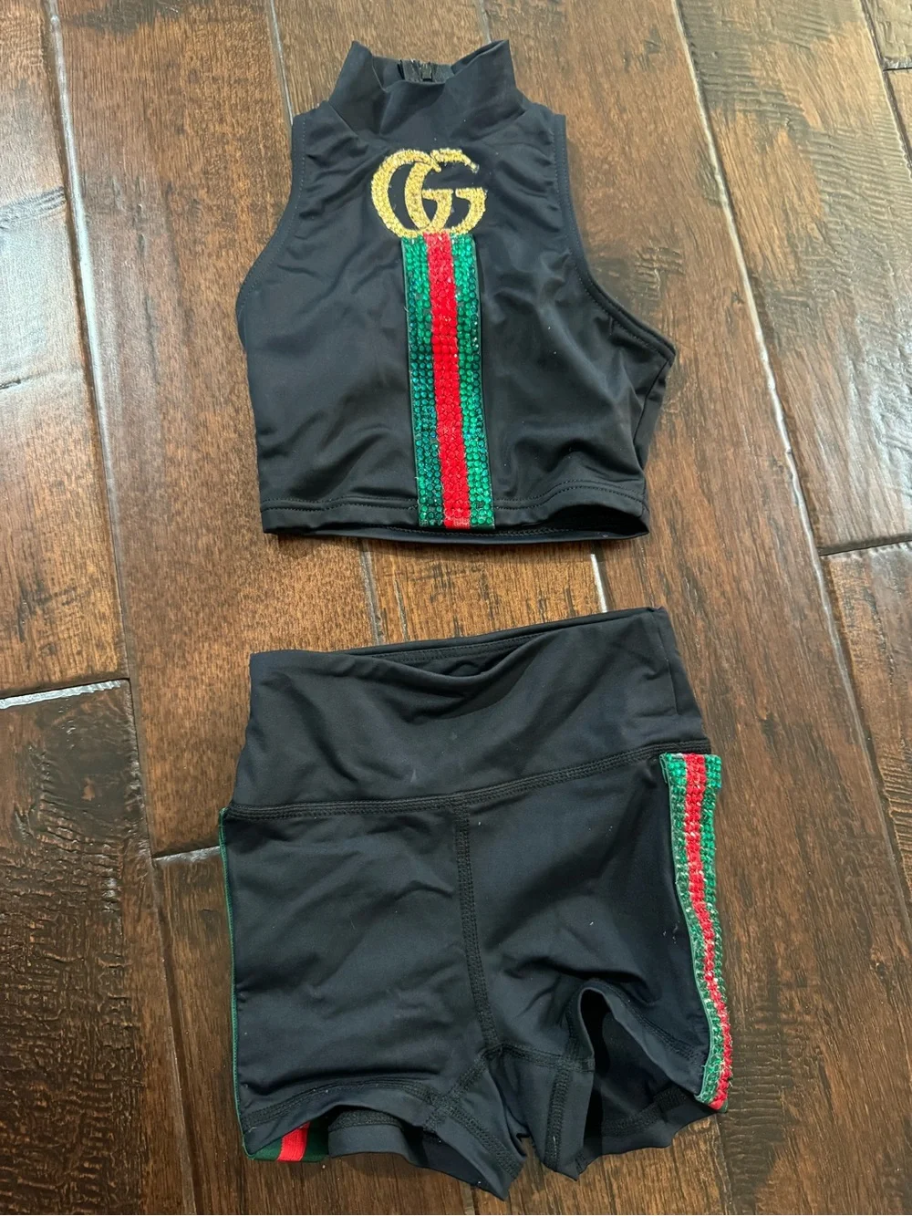 Black Custom Dance Costume Set with red, green & gold - SC child small